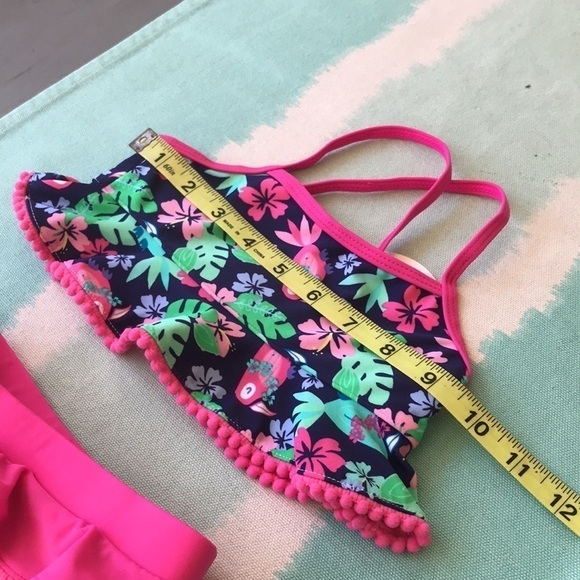 Viv & Lou Floral Ruffle Bikini Swimsuit Pom Pom Trim Small - Picture 12 of 15